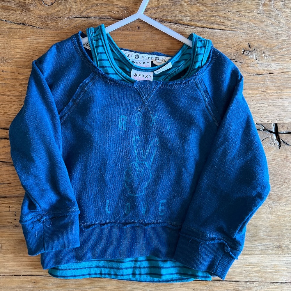 ROXY. Size 2T. Darker blue/Teal sweater with tank top.